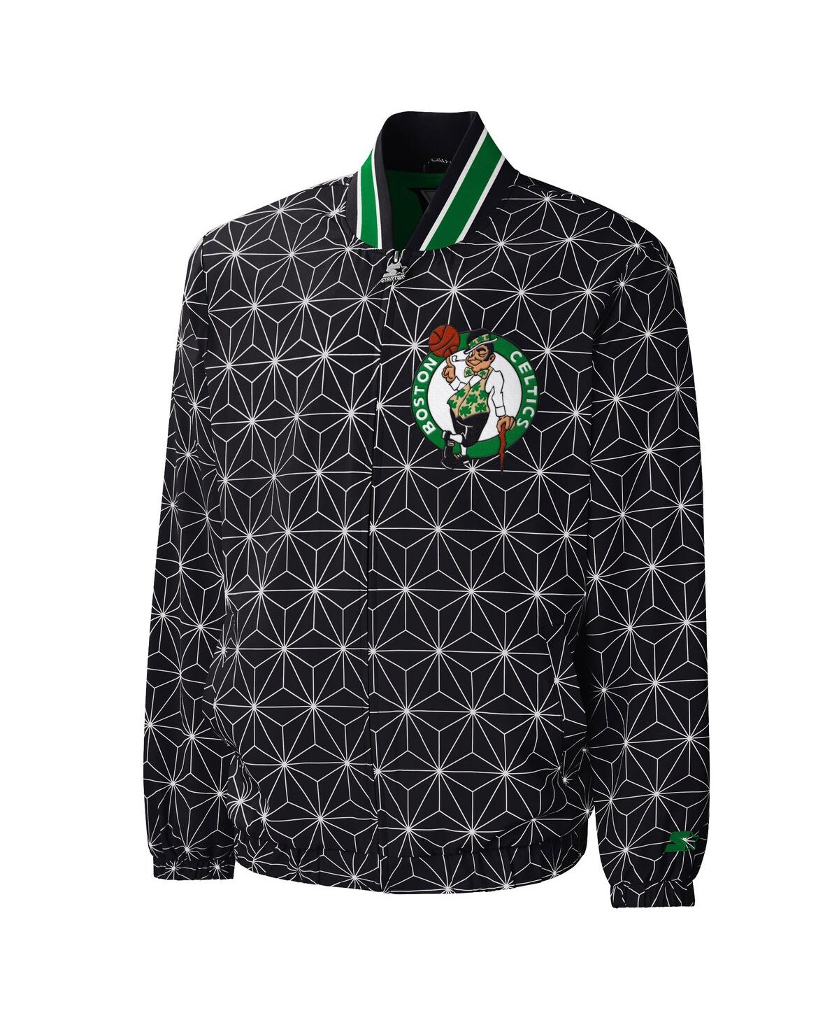 Starter Men's  Black Boston Celtics In-field Play Fashion Satin Full-zip Varsity Jacket