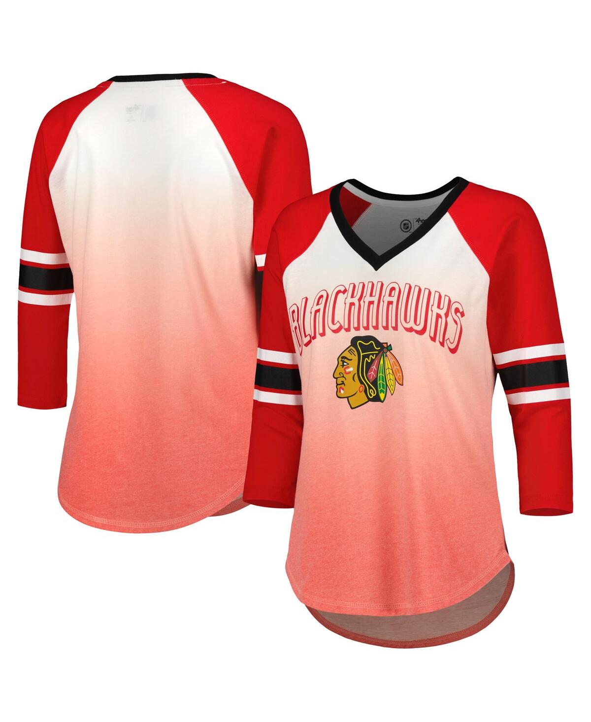 G-iii 4her By Carl Banks Red Carolina Hurricanes Lead Off Tri-blend Raglan 3/4-sleeve V-neck T-shirt In Red