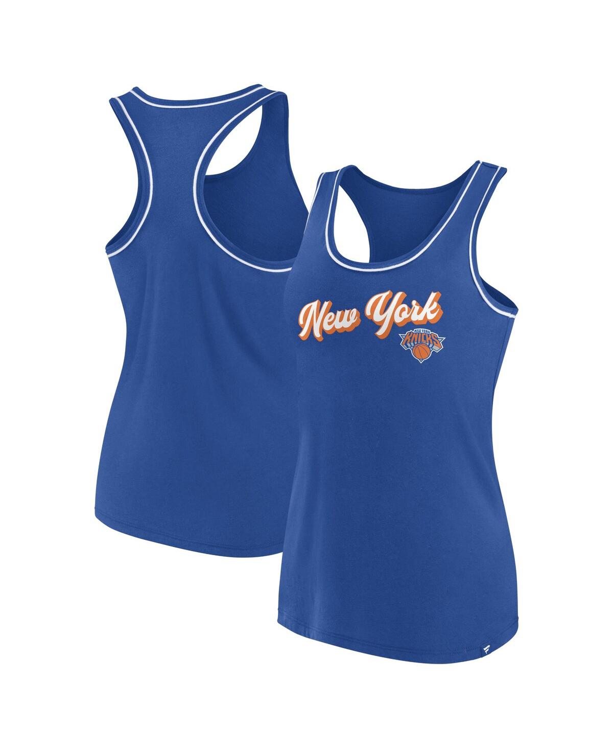Shop Fanatics Women's  Blue New York Knicks Wordmark Logo Racerback Tank Top