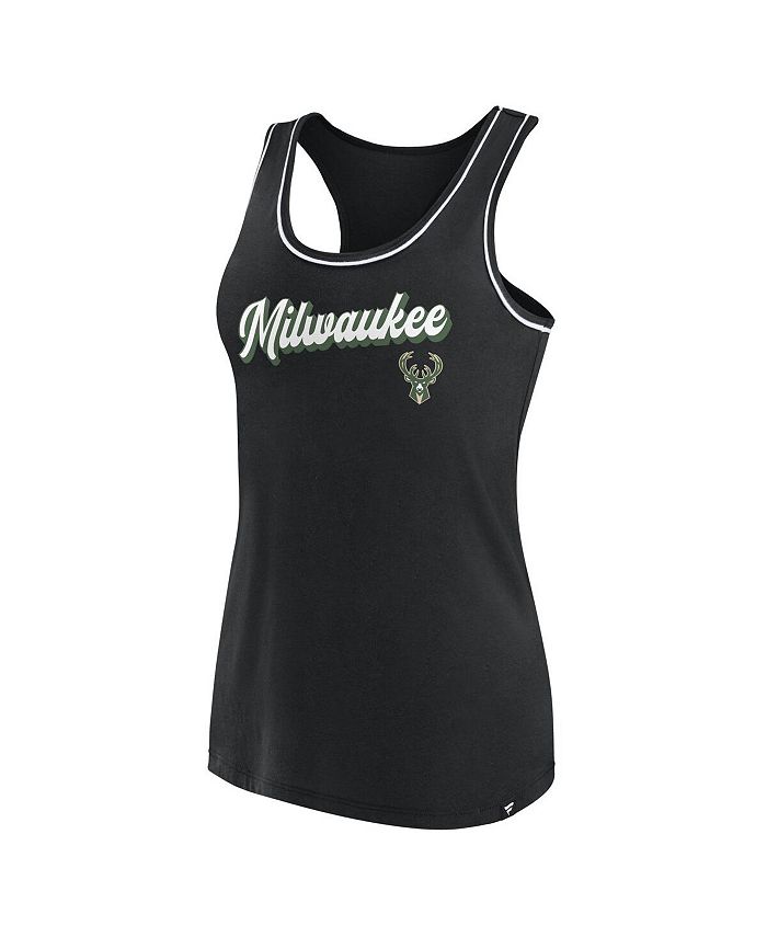 Fanatics Women's Black Milwaukee Bucks Wordmark Logo Racerback Tank Top ...