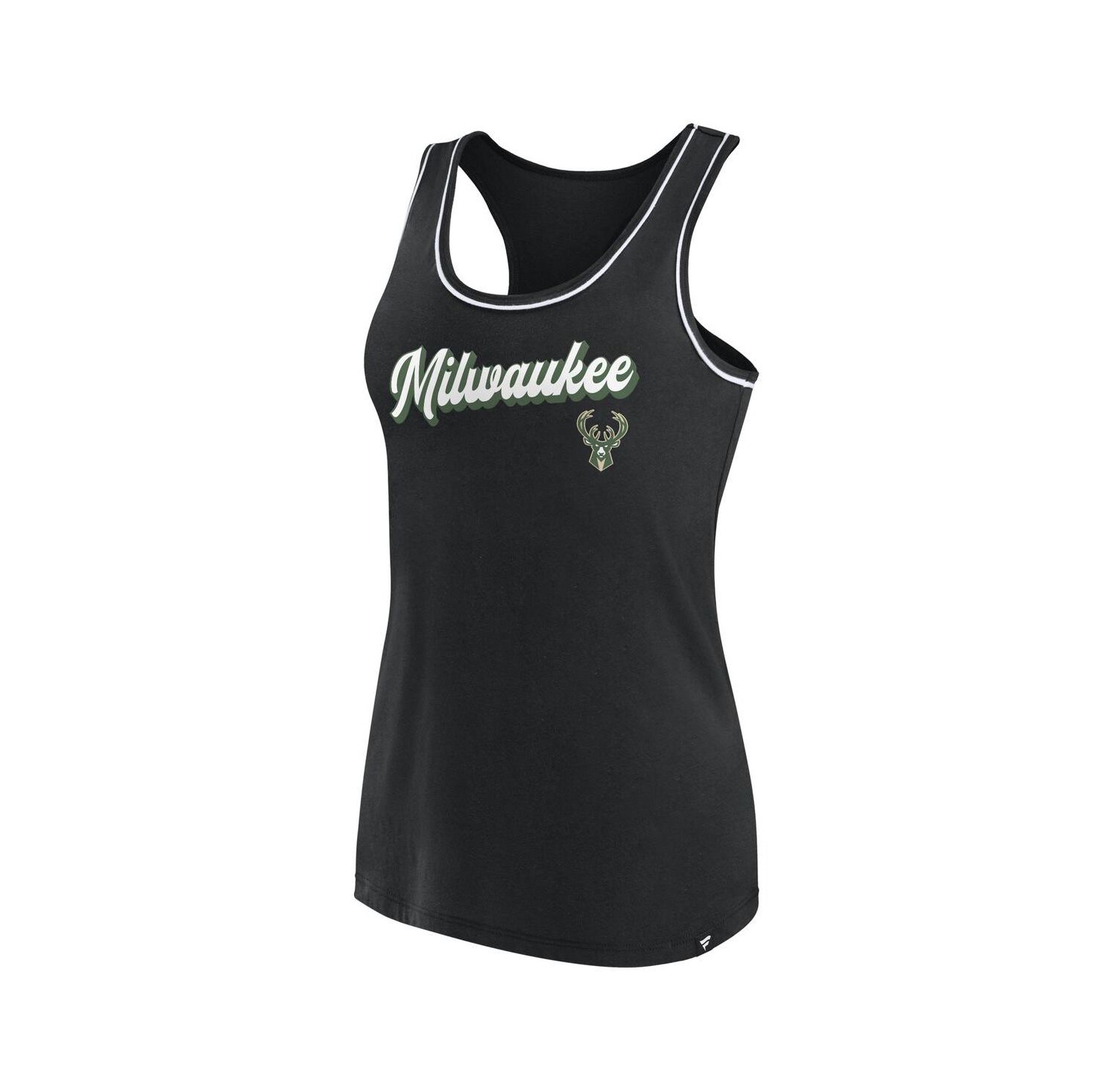 Women's Black Milwaukee Bucks Wordmark Logo Racerback Tank Top