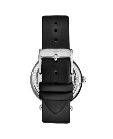 Stuhrling Women's Legacy Black Leather , Silver-Tone Dial , 45mm Round Watch