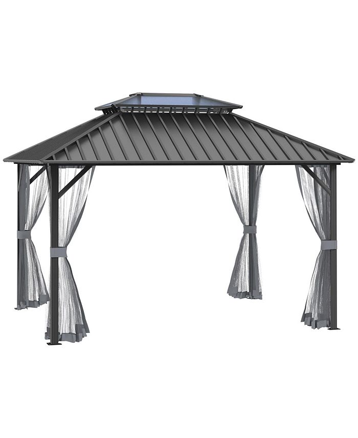 Outsunny 10' x 12' Hardtop Gazebo, Mesh Netting, See Through Double