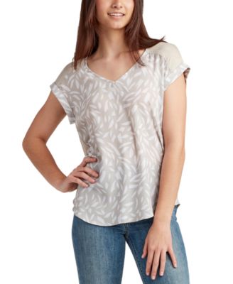 BCX - Juniors' Mixed-Media Tie-Back Rolled-Cuff T-Shirt