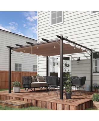 10' x 10' Pergola with Retractable Shade Canopy, Aluminum,