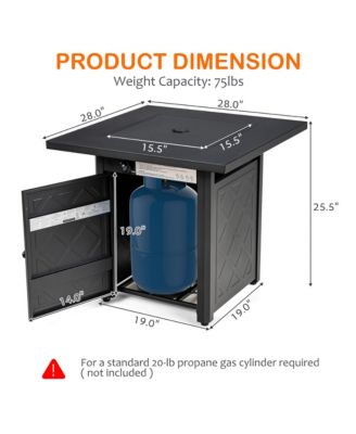 28'' Propane Fire Pit Table 50,000 BTU Patio Square Gas Fireplace W/Lava Rock