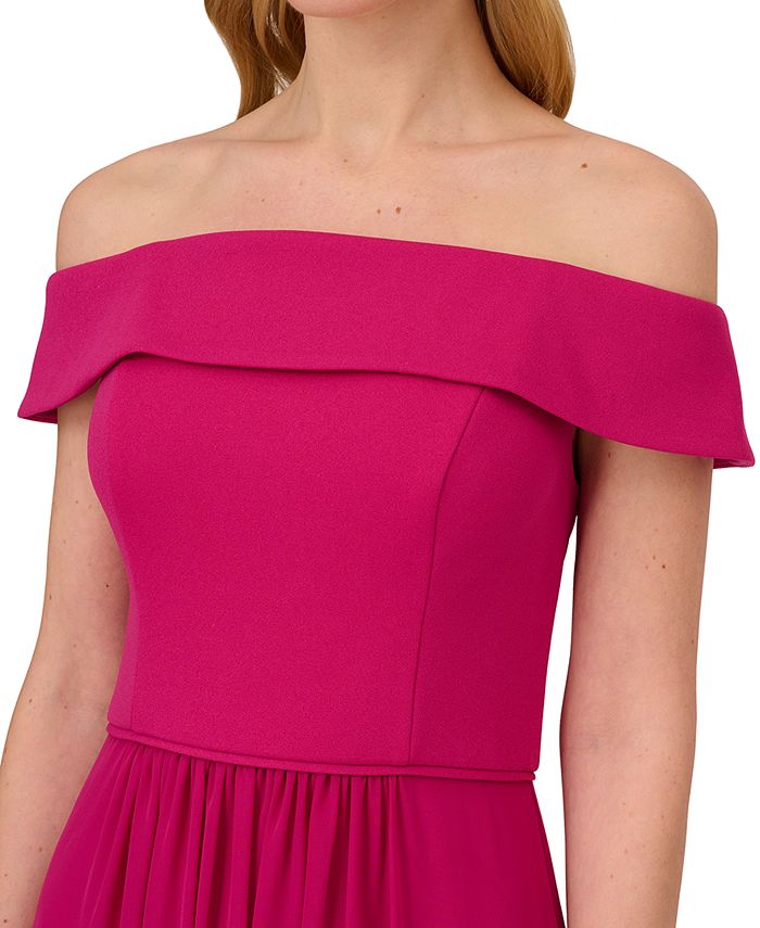 Adrianna Papell Off-The-Shoulder Chiffon Gown - Macy's