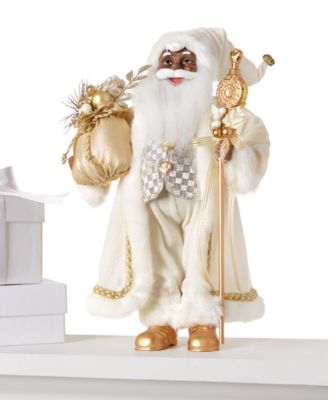 Holiday Lane - Ivory & Gold Santa Figurine with Gift Bag