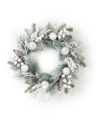 Holiday Lane - Silver Pine Cone Wreath with Ornaments