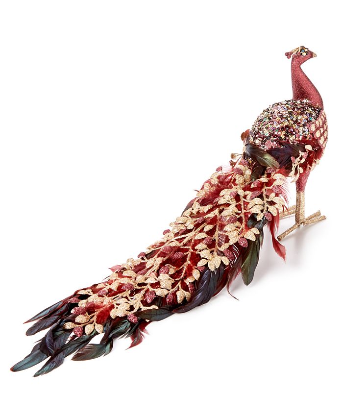 Holiday Lane Burgundy and Blush 22.75L Peacock Figure, Created