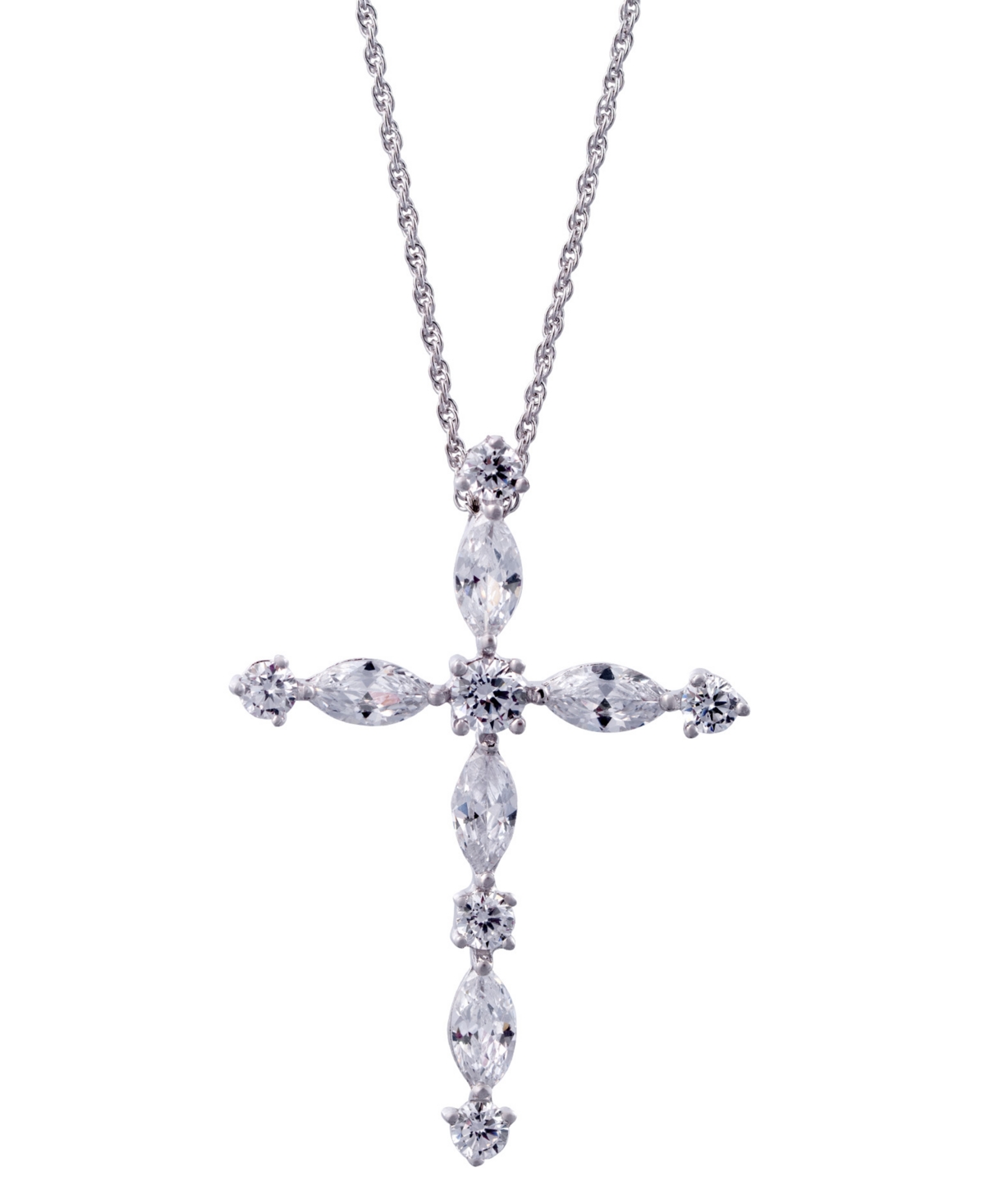 Giani Bernini Cubic Zirconia Marquise & Round Cross 24" Pendant Necklace In Sterling Silver, Created For Macy's In Sterling Silver