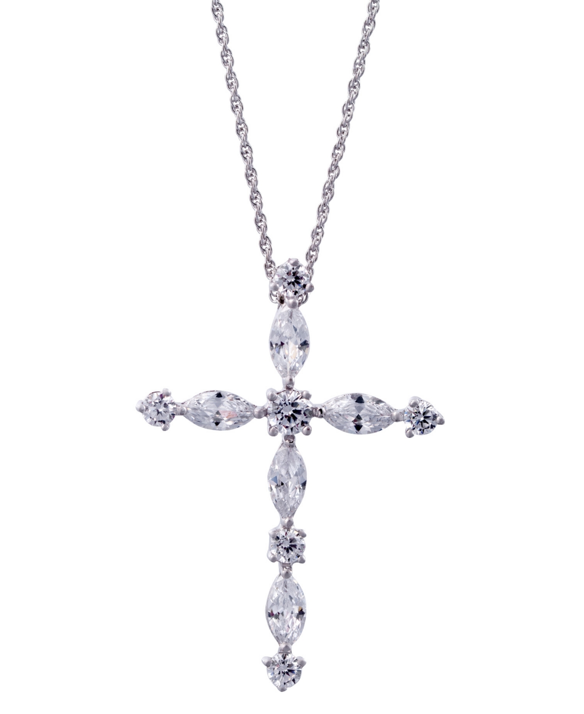 Giani Bernini Cubic Zirconia Marquise & Round Cross 24" Pendant Necklace In Sterling Silver, Created For Macy's