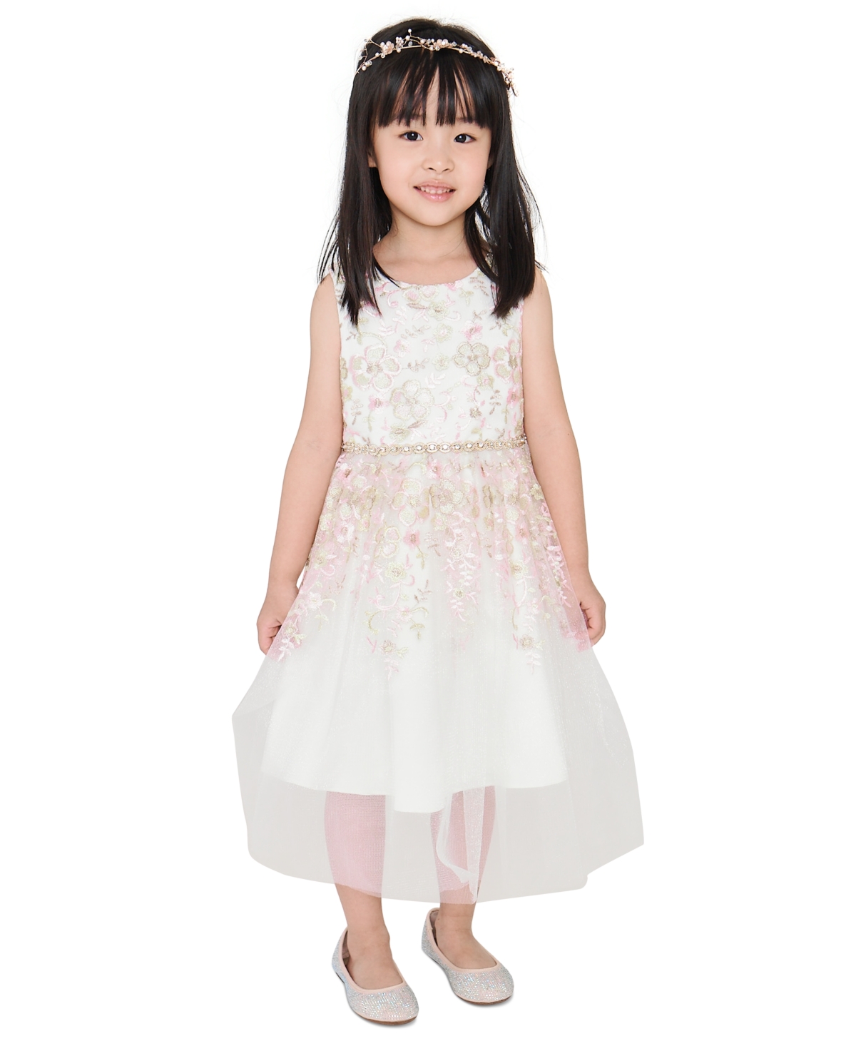 Rare Editions Big Girls Shimmer Floral Embroidered Dress In Ivory | ModeSens