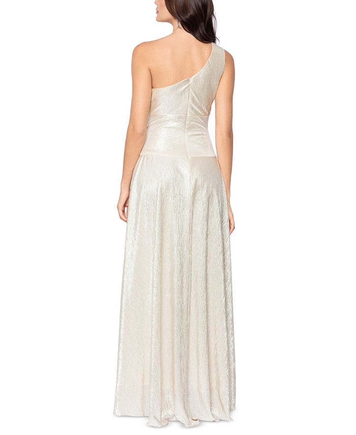Betsy & Adam Women's Off The Shoulder Metallic Finish Gown Gray Size 10 Petite