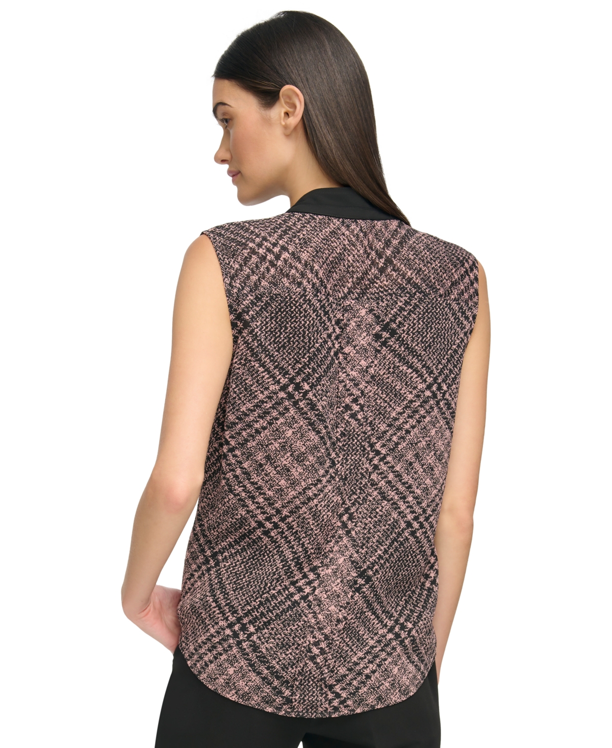Tommy Hilfiger Women's Contrast Tie-Neck Sleeveless Top -quartz Pink