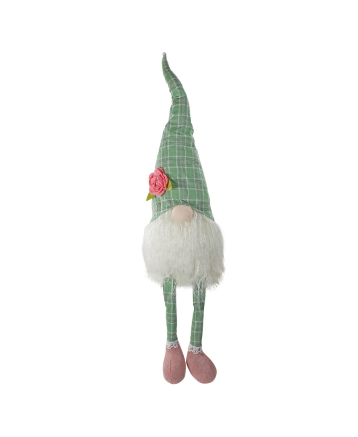 Northlight 28" Green And White Plaid Spring Gnome Table Top Figure With Dangling Legs