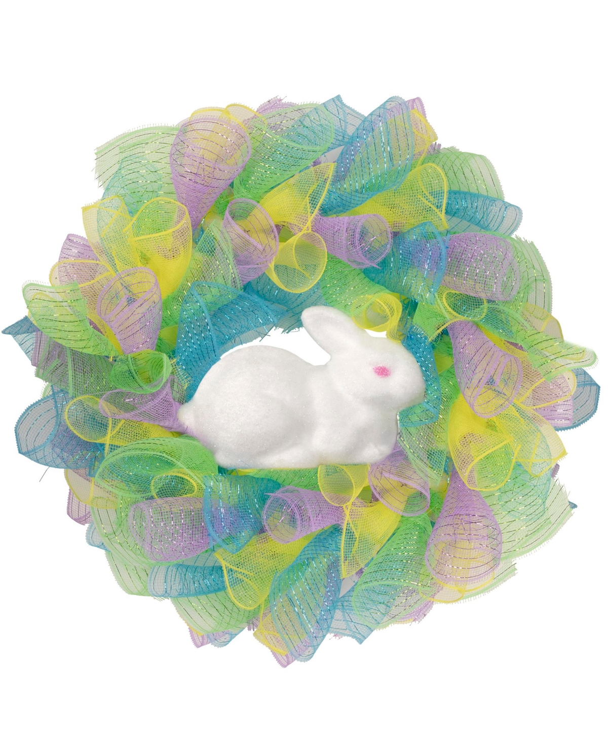 Northlight Colorful Deco Mesh Ribbon Easter Bunny Wreath 24" Unlit In Yellow