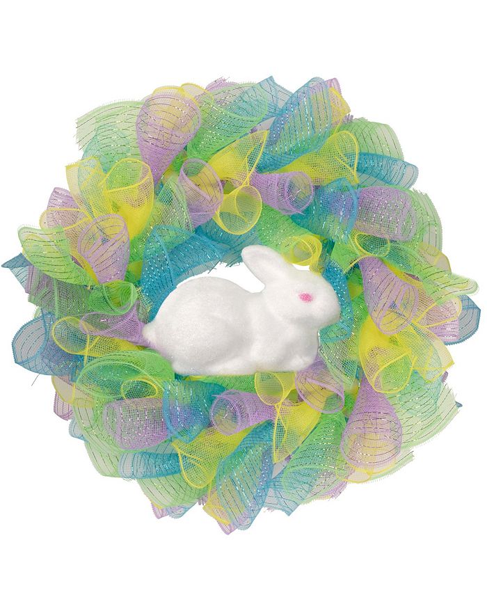 Northlight Colorful Deco Mesh Ribbon Easter Bunny Wreath 24 Unlit
