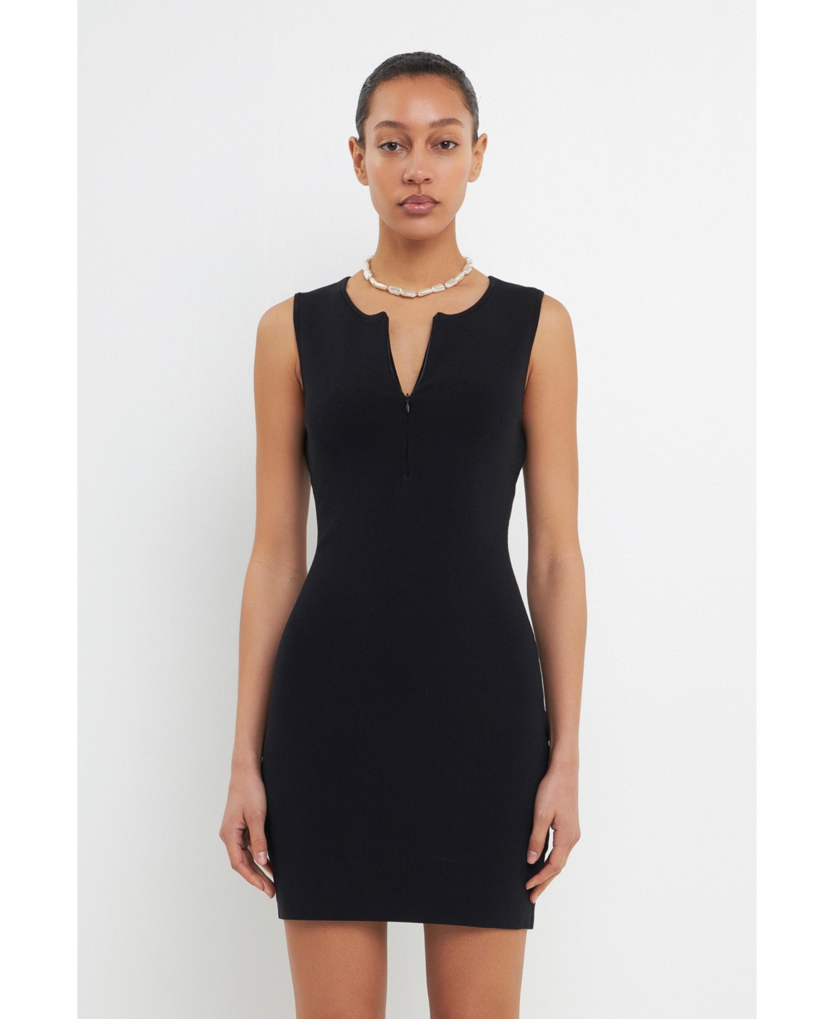 Grey Lab Women's Front Zip Sleeveless Knit Mini Dress