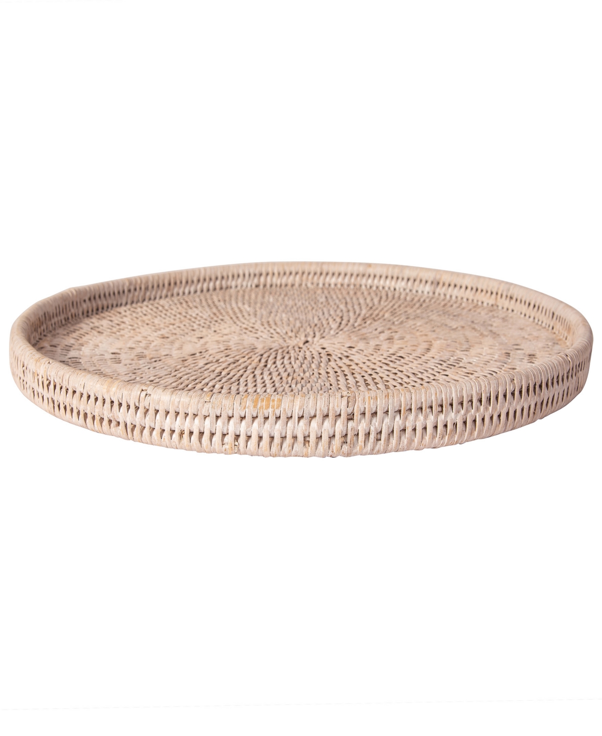 Artifacts Trading Company Artifacts Rattan Round Flat Tray In White Wash