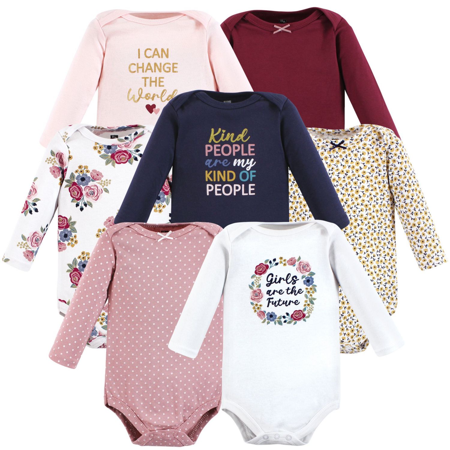 Baby Girls Hudson Cotton Long-Sleeve Bodysuits 7-Pack