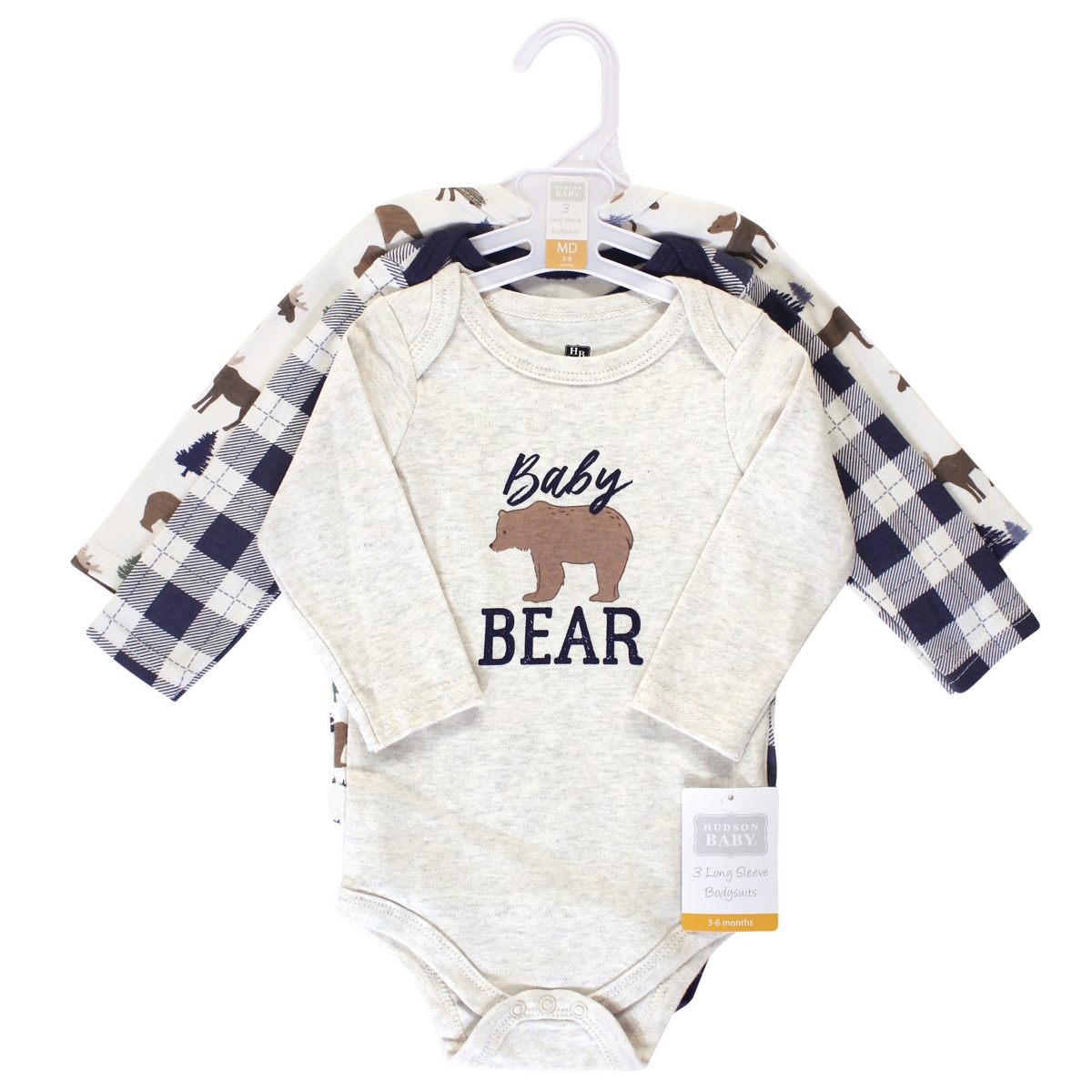 Hudson Baby Baby Boys Cotton Long-Sleeve Bodysuits 3pk, Moose Bear