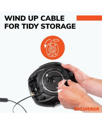 RAPID tire inflator with large LED display, auto-stop, memory, LED work light, case, gloves, spare caps & fuse for easy inflation.