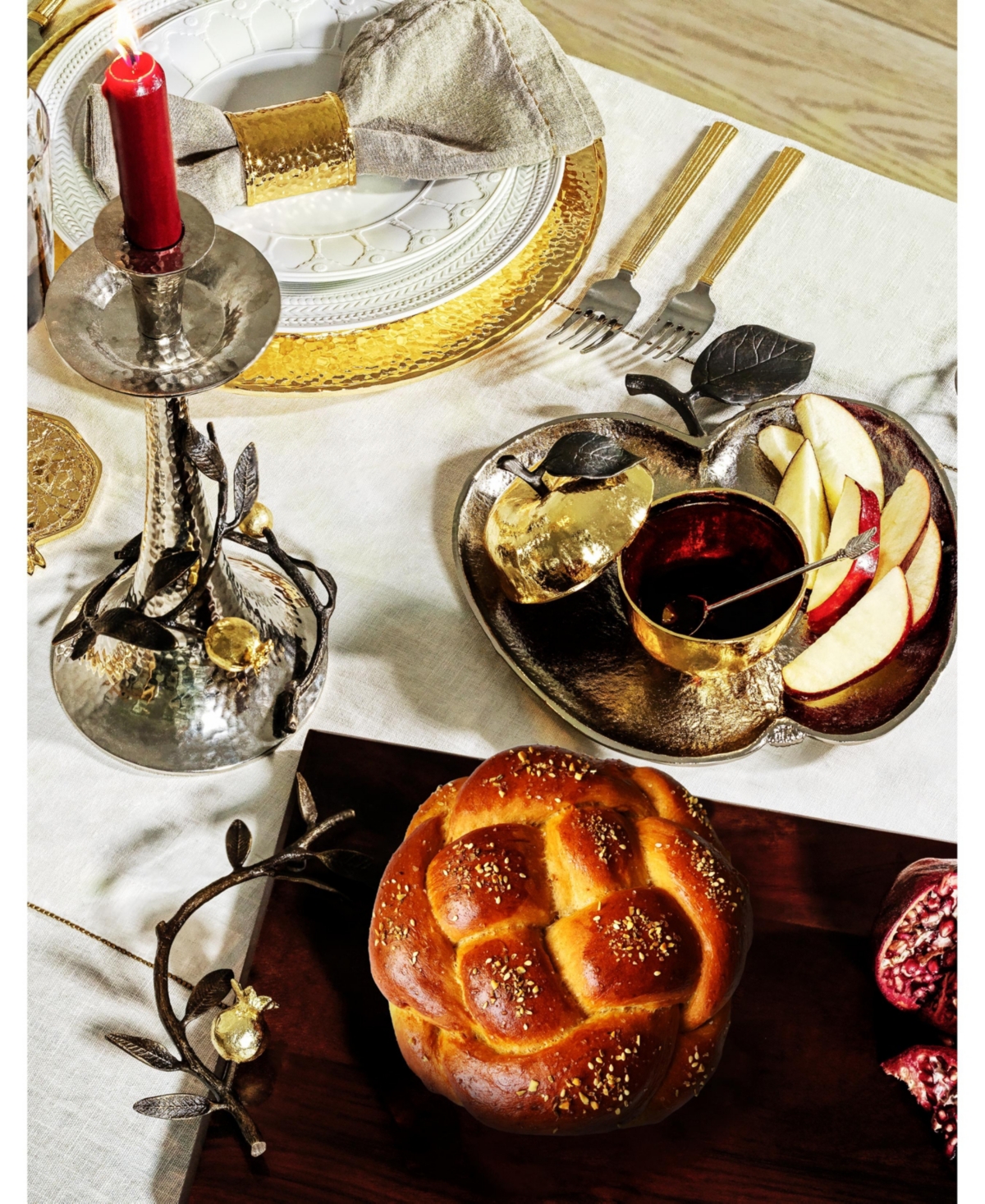 Pomegranate 2 Piece Candleholder Set - Gold- Tone
