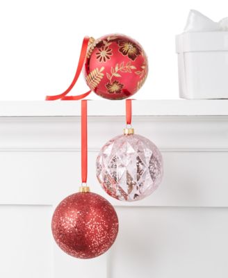 Holiday Lane - Shine Burgundy and Blush Plastic Ball Ornaments, Set of 3,