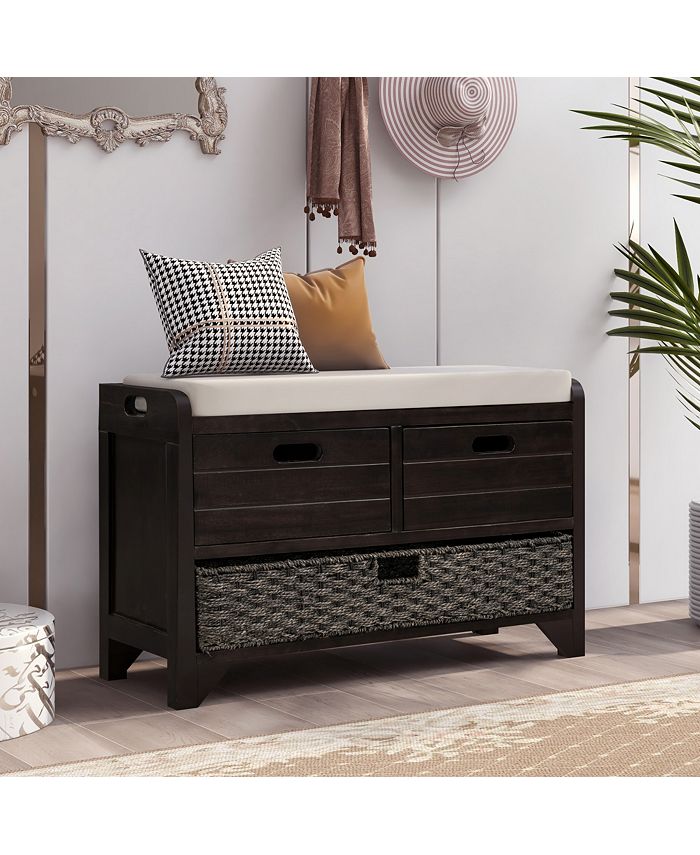 Black wicker storage store bench