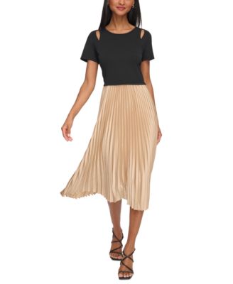 KARL LAGERFELD PARIS - Women's Jersey-Bodice Cutout-Detail Pleated Midi Dress