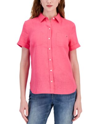 Tommy Hilfiger - Women's Linen Pocket Logo Camp Shirt