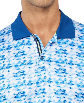 Men's Regular Fit Fish Print Performance Polo Shirt