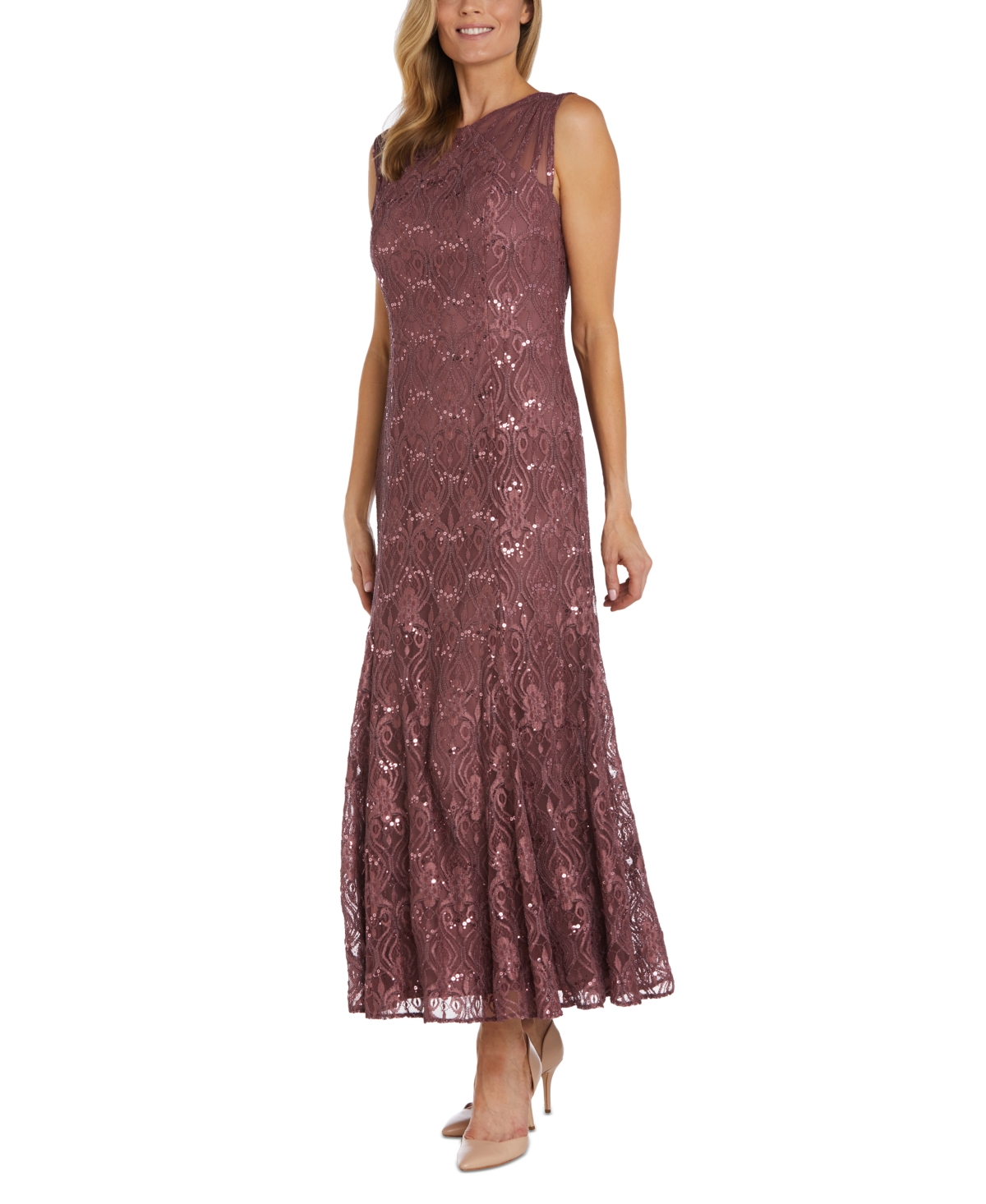 R & m richards illusion shoulder lace sales gown