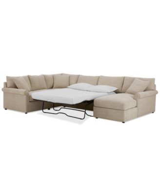 Wrenley 138" 3-Pc. Fabric Sectional Chaise Sleeper Sofa