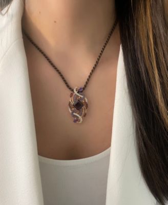 Crazy Collection&reg; Multi-Gemstone Swirl Silk Cord 20" Pendant Necklace (8-1/2 ct. t.w.) in 14k Rose Gold