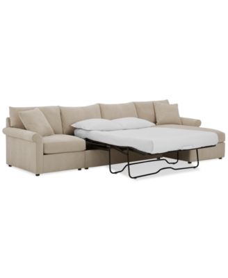 Wrenley 134" 3-Pc. Fabric Sectional Chaise Sleeper Sofa