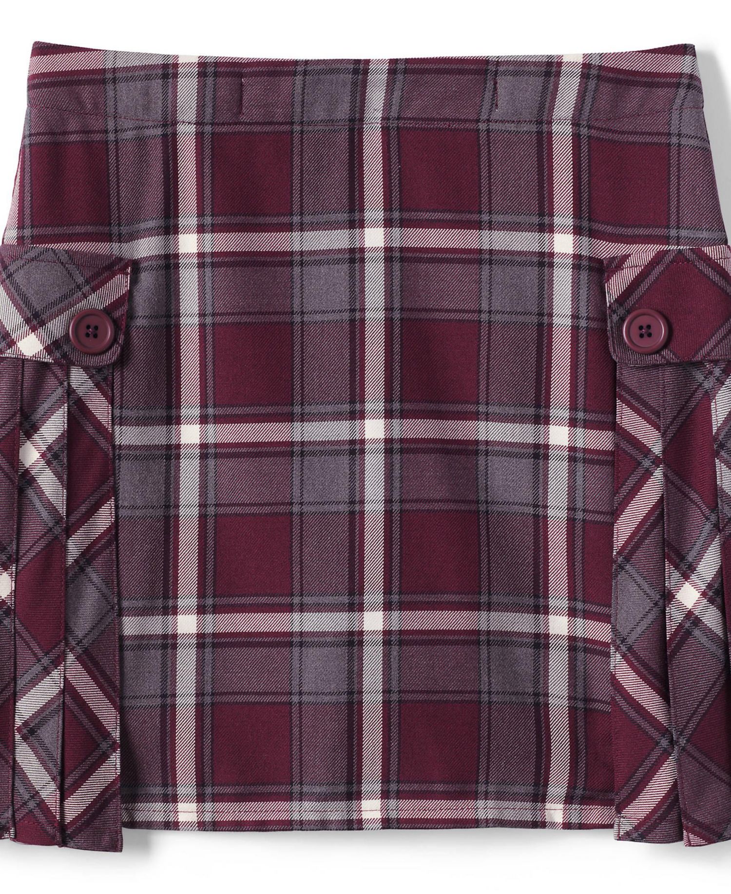 Big Girls School Uniform Slim Side Pleat Plaid Skort Above the Knee