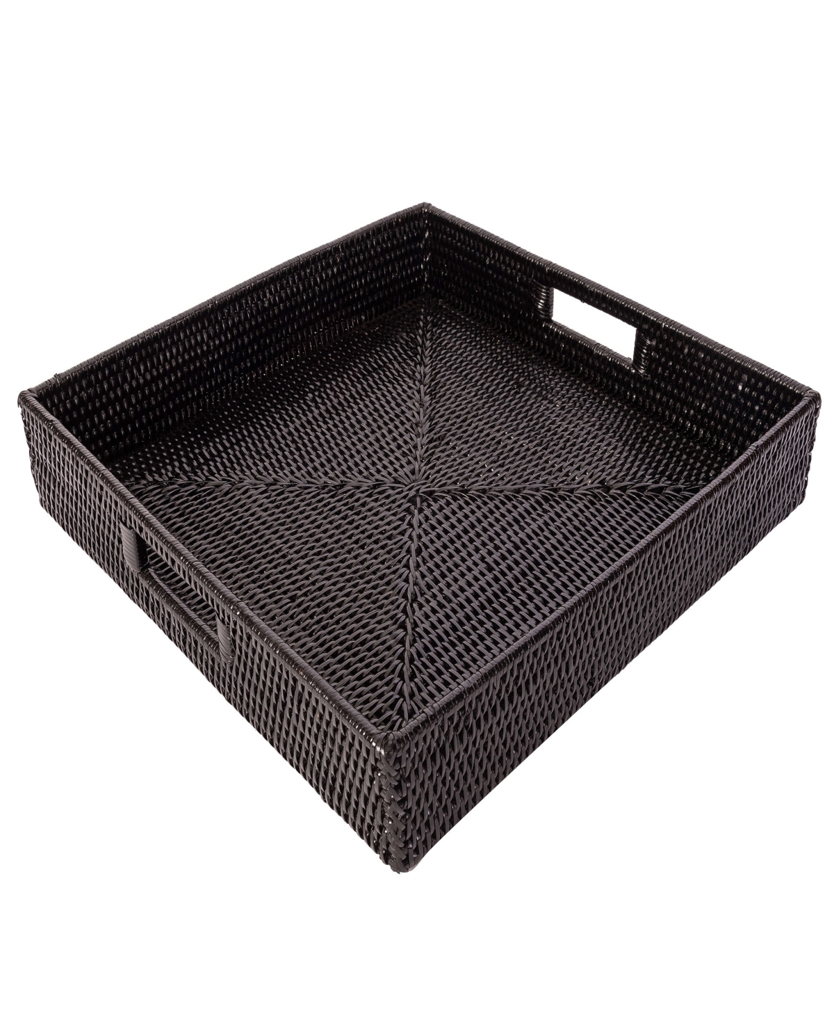 Artifacts Trading Company Rattan Square Serving Tray With Cutout Handles In Tudor Black