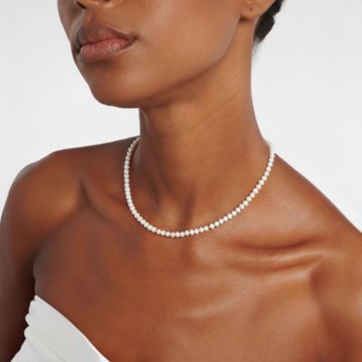 Freshwater Seed Pearl Strand Necklace With Gold Beads Detail