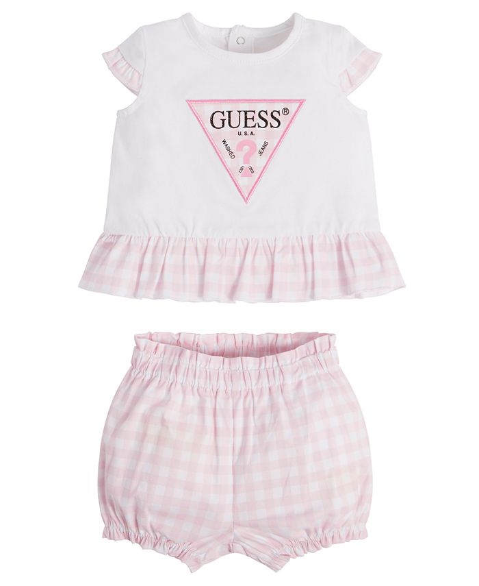 GUESS Baby Girls Embroidered Logo Top and Woven Shorts, 2 Piece Set Macy's