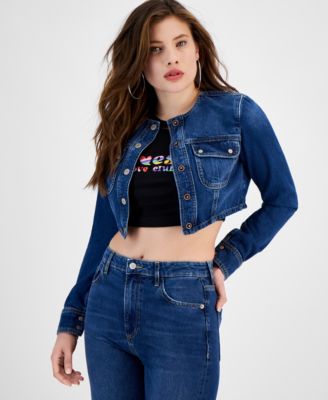 Guess denim jacket logo on back best sale