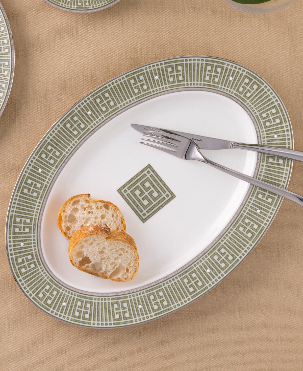 Noritake Infinity Green Platinum Oval Platter, 14" In Green Platinum