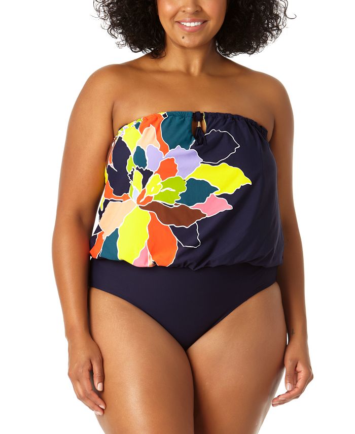 Anne Cole Plus Size Riviera Paisley Blouson Strapless One-Piece Swimsuit -  Macy's
