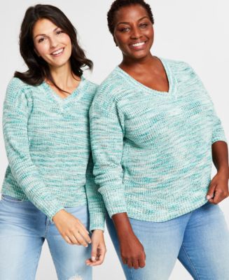 売れ筋商品|||スタイルアンドコー ニット&セーター アウター レディース Women's Space-Dyed V-Neck Sweater, Created for Macy's Spacedye Jade Style & Co Petite Space-Dye V-Neck Sweater, Created for