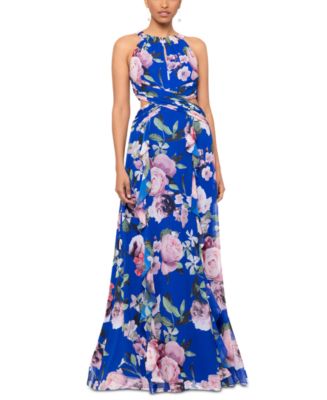 XSCAPE Women's Floral-Print Chiffon Halter Gown - Macy's