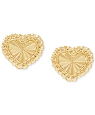 Children's Beaded Heart Stud Earrings in 14k Gold