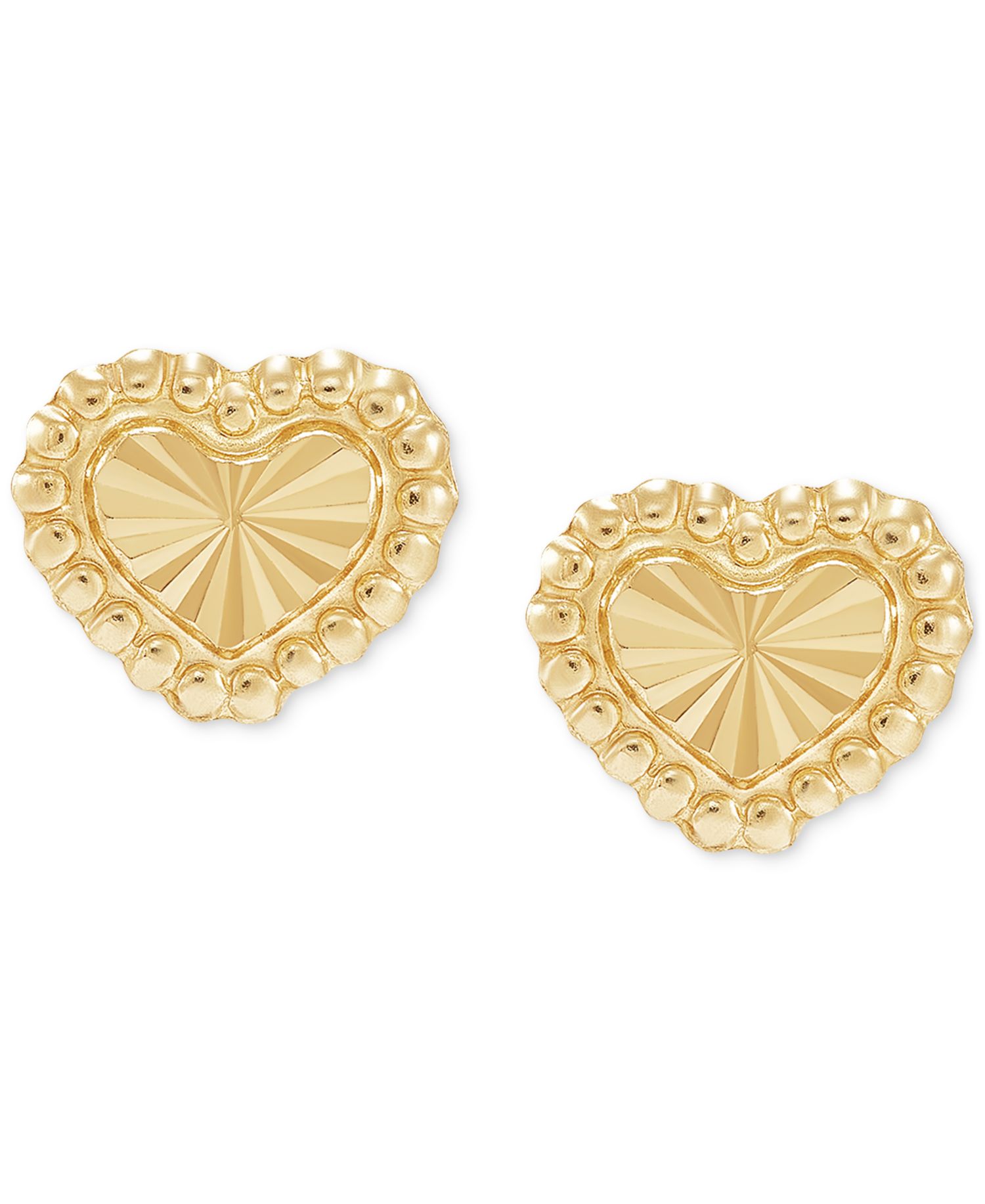 Children's Beaded Heart Stud Earrings in 14k Gold