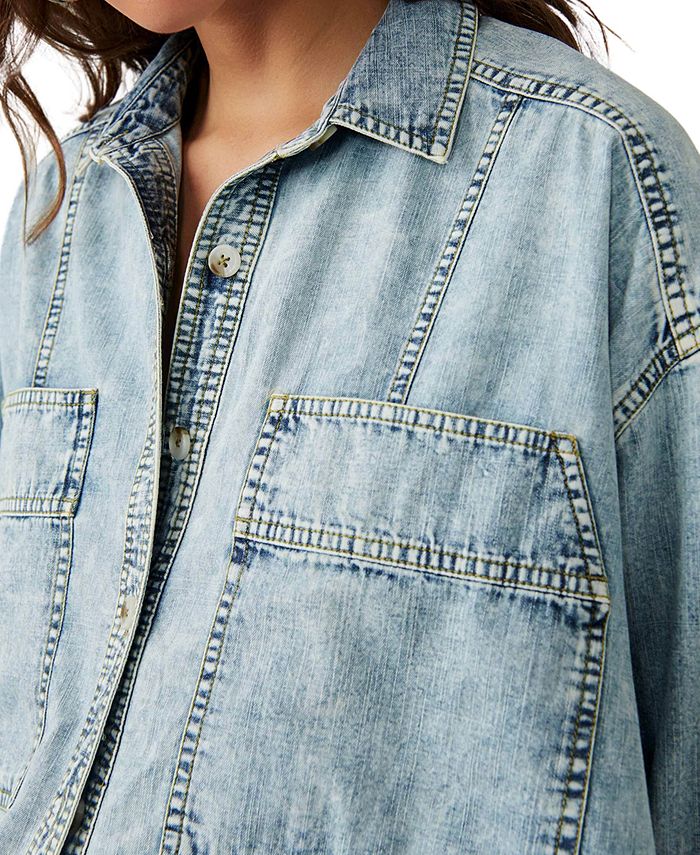 Free People Women's Back To You Cotton Swing Denim Jacket Macy's