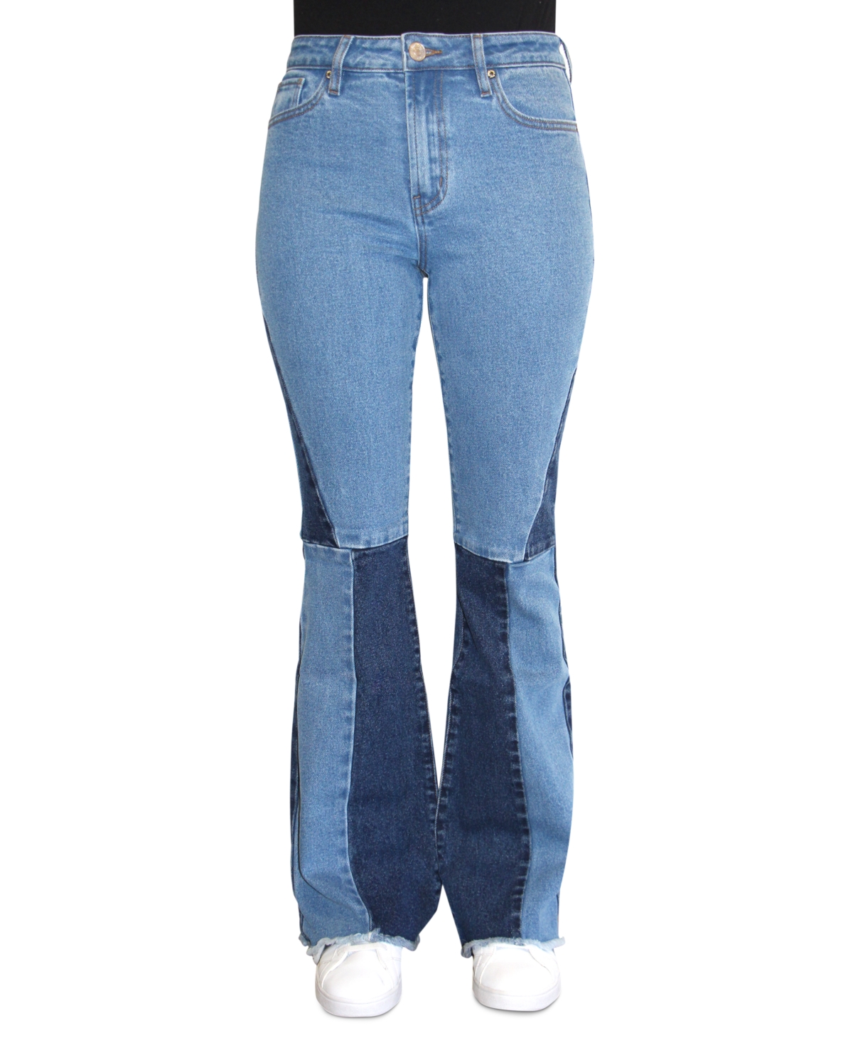 Almost Famous Juniors' Colorblocked High-Rise Flared Jeans